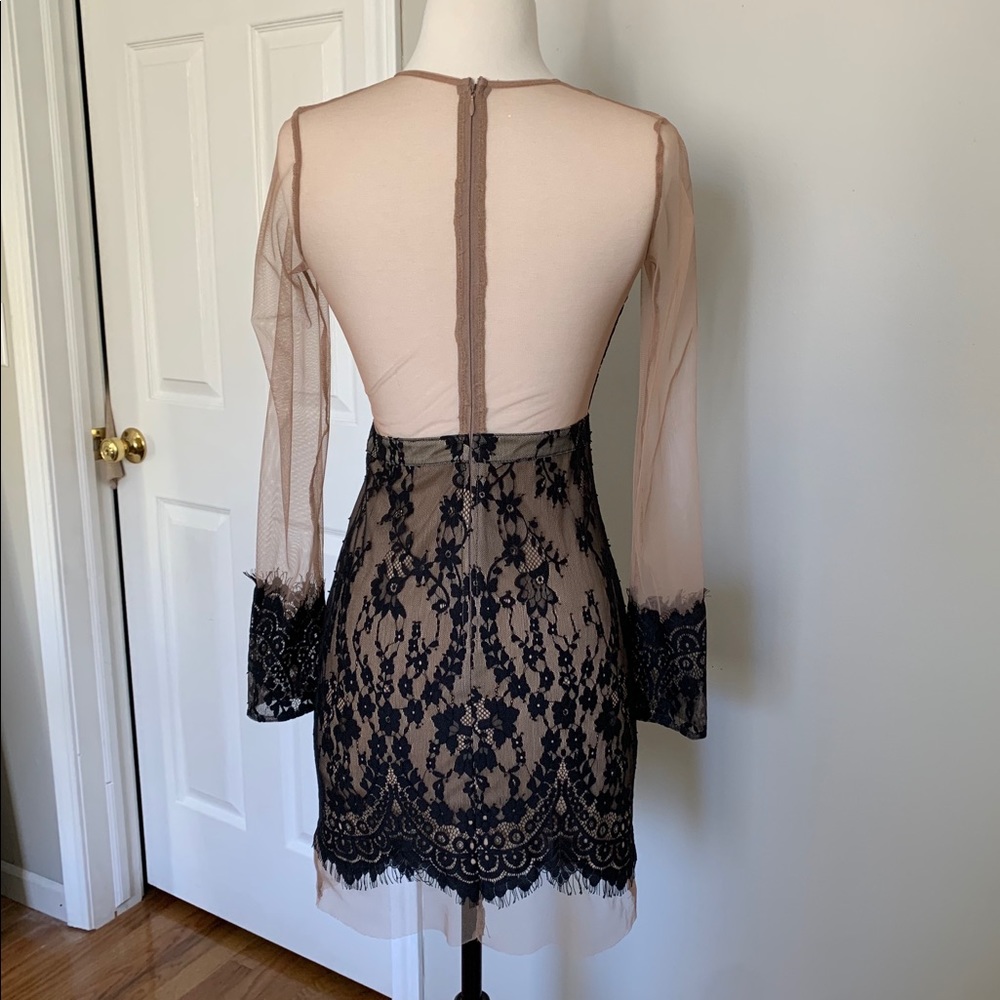 Black Lace and Nude Sheer Dress - Picture 4 of 7